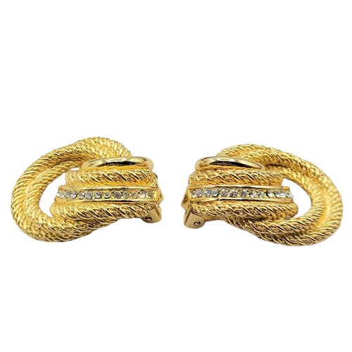 Christian Dior Goldtone shops Clear Rhinestone Clip On Earrings Signed