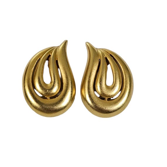 P.E.P Erwin Pearl Open Tear Drop Matte Gold Tone Clip On Earrings, Signed L238