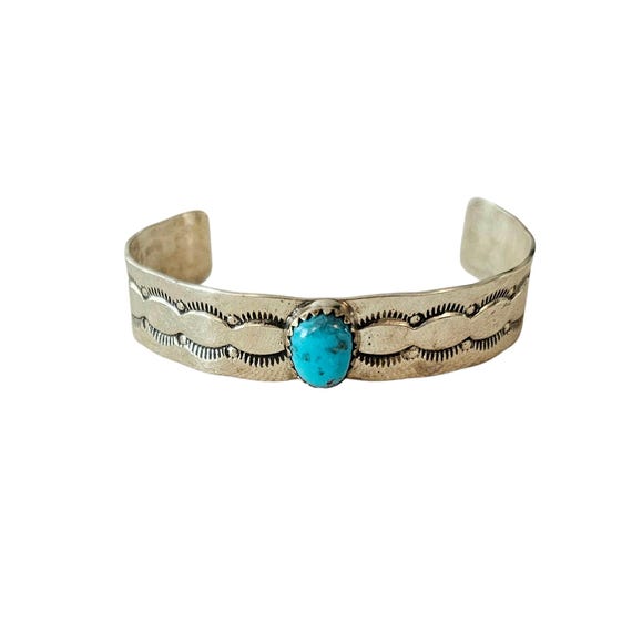 Sterling NA Child Cuff Bracelet Oval Turquoise Cab Center