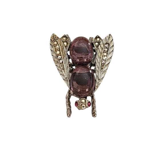 ART Arthur Pepper Vintage Purple Glass Cab Fly Brooch Pin, Signed L625