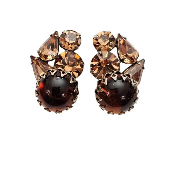 Glass Topaz Cluster Clip On Champagne Rhinestone Earrings C734