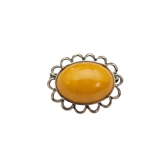 Sterling Silver Oval Filigree Yellow Faux Amber Pin C586
