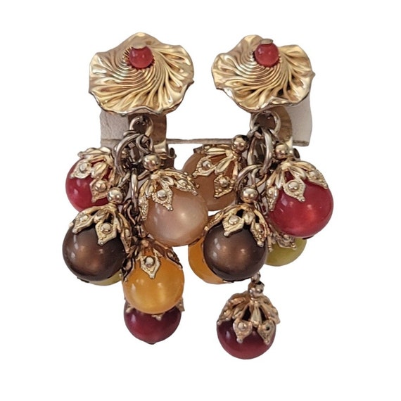 Napier Gold-Tone Autumn Moonstone Glow Stone Charm Dangle Clip-On Earrings, Signed E726