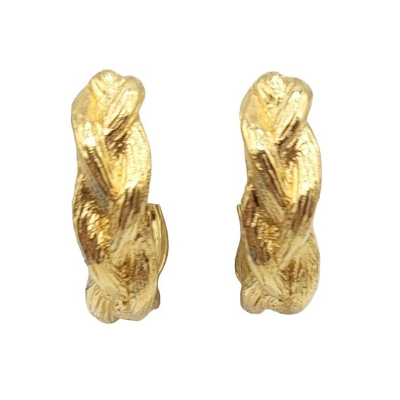 Givenchy Gold Tone Twist Knot Braided Hoop Clip-On Earrings, Signed