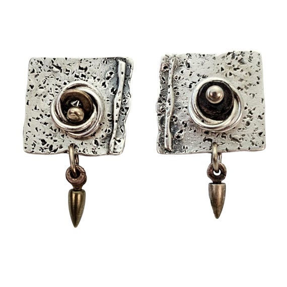 Sterling Silver Hammered Modernist Articulated Elements Dangle Post Earring L370