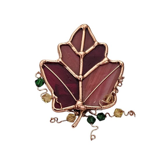 GANZ Autumn Brooch Stained Glass Style Wire Crystal Leaf Pin L472