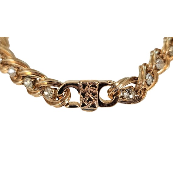 Gold Tone Chunky Chain Clear Prong Set Rhinestone Tennis Bracelet