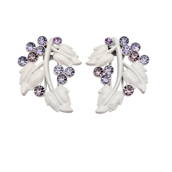 1940’s Purple Rhinestone White Leaf Fur Clips J699