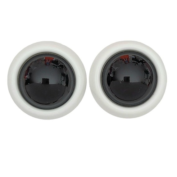 Trifari White Black Plastic Domed Clip-On Earrings