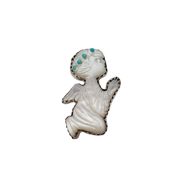 Sterling Silver Shell Carved Cherub Child Praying Brooch, L424
