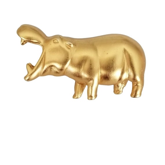 Anne Klein Gold Tone Hippopotamus Brooch Pin, Sig… - image 1