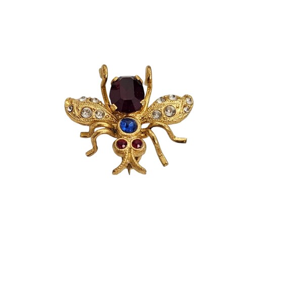 Czech Vintage Multi Color Rhinestone C Clasp Fly Pin L624