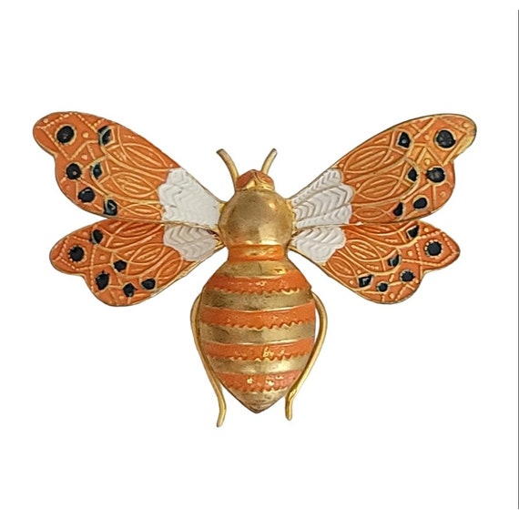 Spain Enamel Toledo Ware Metal Insect Moth Brooch… - image 3