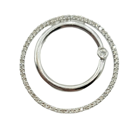 14k White Gold Round Double Circle Pave Diamond Pendant