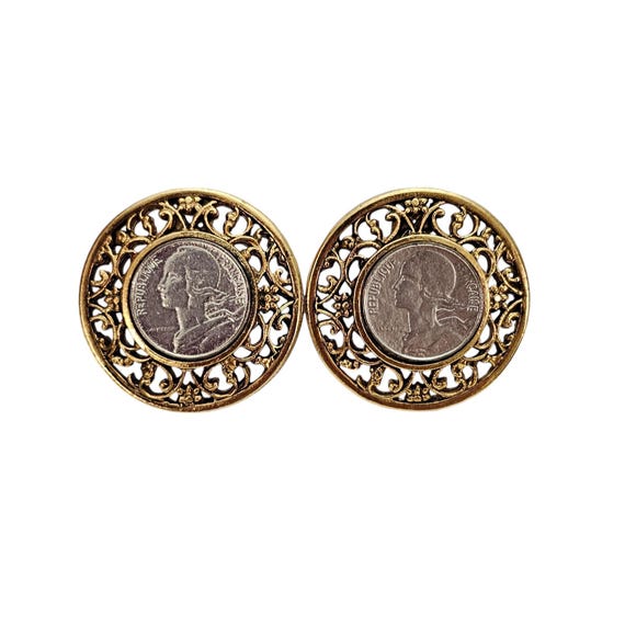 GJD Ginnie Johansen Designs Gold Tone Coin Clip On Earrings, Signed L546