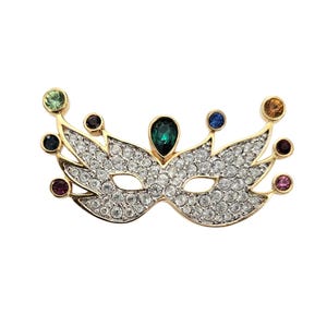 Swarovski Crystal Mardi Gras Mask Brooch Pin Swan Logo Marked, J4