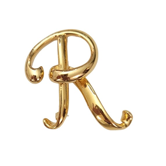 Anne Klein Gold-Tone Letter “R” Brooch Pin, Signed E146
