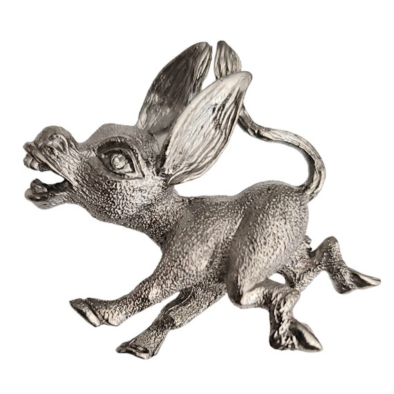Silver Tone Lively Donkey Mule Figural Pin Brooch