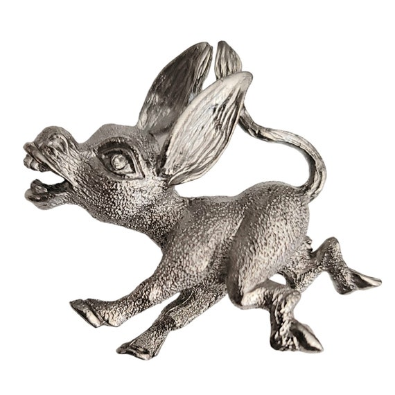 Silver Tone Lively Donkey Mule Figural Pin Brooch - image 1