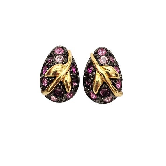 Joan Rivers Pink Rhinestone Egg Clip On Earrings Signed, J673