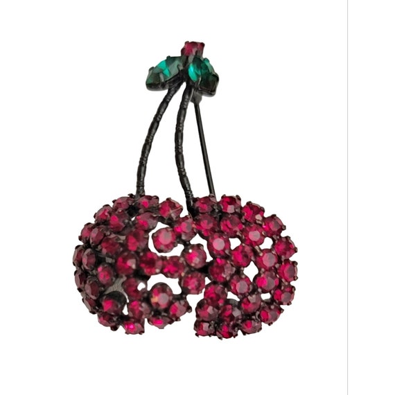 Austria Red Rhinestone Cherries Brooch Pin M247