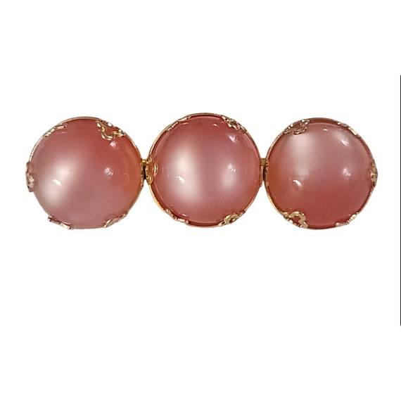 Gold Tone Pink Lucite Moonstone-Style Round Cabochon Bar Pin K542
