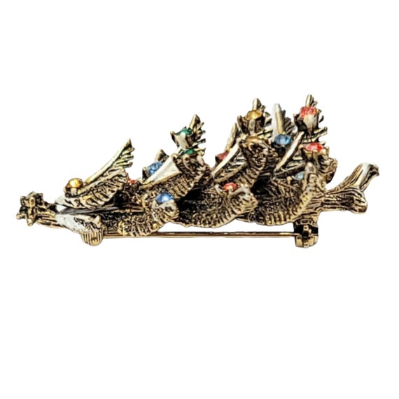 ART Gold Tone Rhinestone Christmas Tree Pin Brooc… - image 4