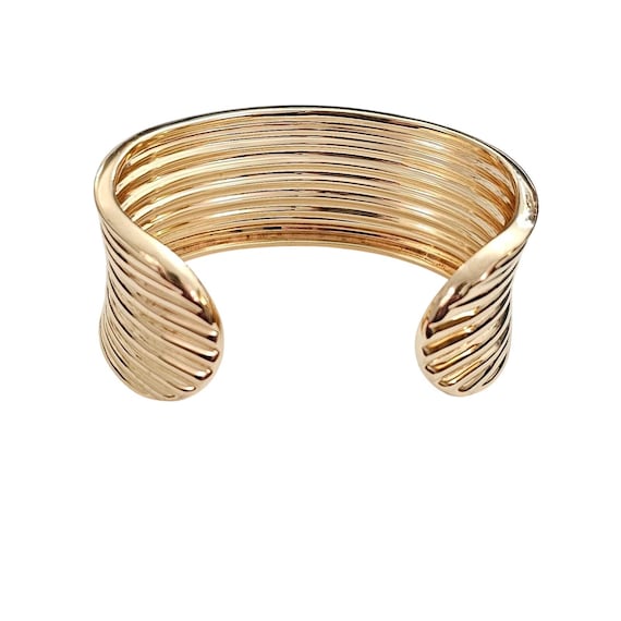 Ross Simons Sterling Silver Gold Vermeil Ribbed Cuff Bracelet C976