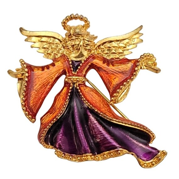 Christopher Radko Purple Red Enamel Angel Brooch Pin, Signed K821