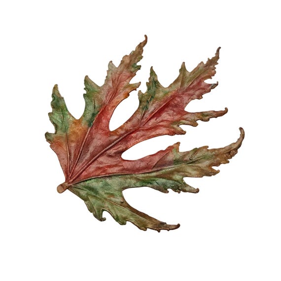 Ombre Red Rust Green Gilt Style Leaf Brooch Fall Autumn Copper Pin Pendant J889