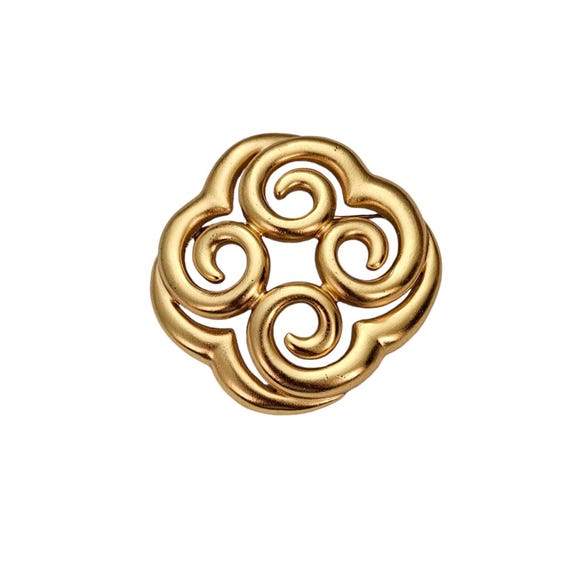 Ann Klein Matte Gold Tone Open Scroll Cross Clover Brooch Pin, Signed L497
