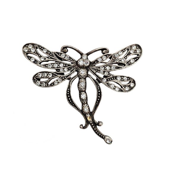 Sweet Romance Butterfly Brooch Clear Rhinestone Silver Tone Pin, Signed