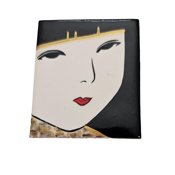 Wood Painted Asian Face Pin, Anime Signed L423