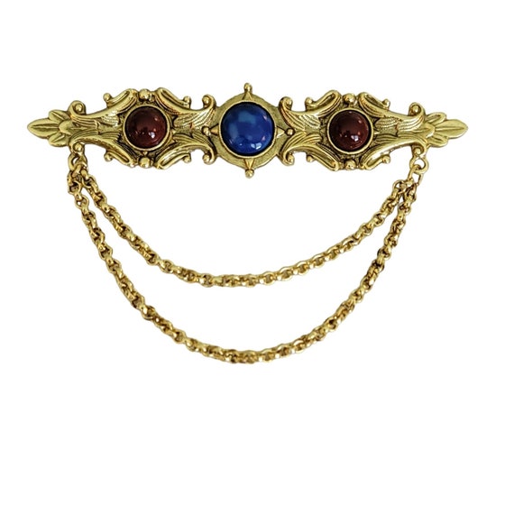 1928 Brand Blue Glass Red Wine Lucite Cab Chatelaine Bar Brooch, K66