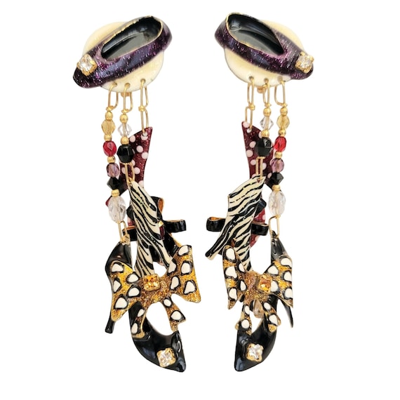 Lunch At The Ritz Rhinestone Shoe, Pumps, Stiletto Dangle Clip-On Earrings, Signed M278