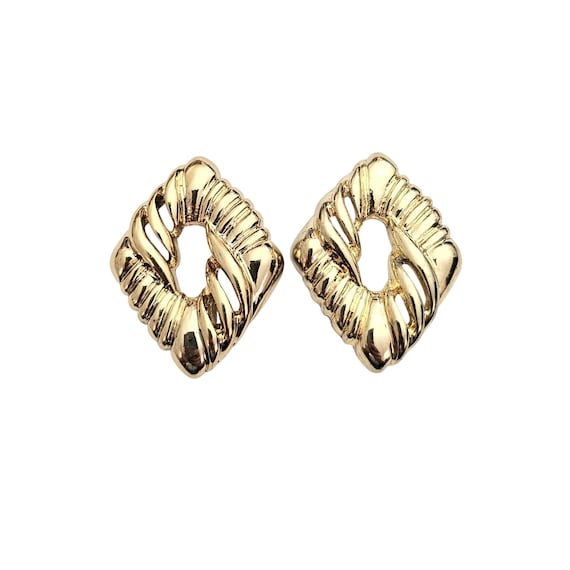 Anne Klein Gold Tone Diamond Shape Open Center Clip On Earrings Signed, J402