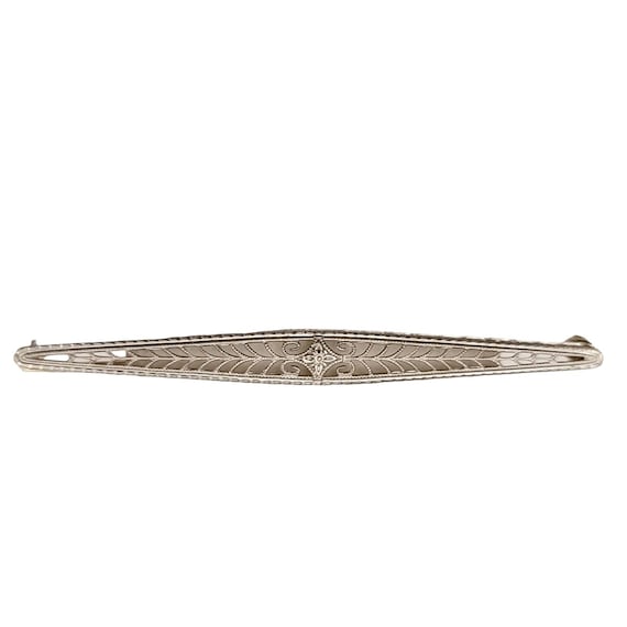 14k White Gold Art Deco Filigree Bar Pin Brooch, M120