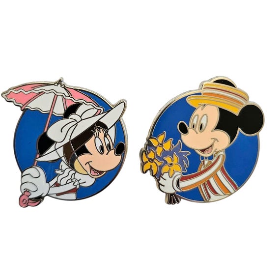 Disney Mickey and Minnie Pins As Mary Poppins And Bert, 2 Pin Set