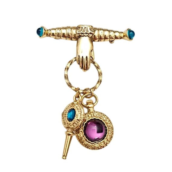 1928 Brand Victorian Style Hand Bar Brooch Mirror, Parfum Charm Pin J816