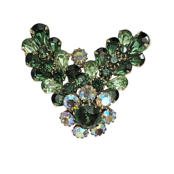 Green AB Rhinestone Cluster Heart Brooch Prong Set Pin, J59