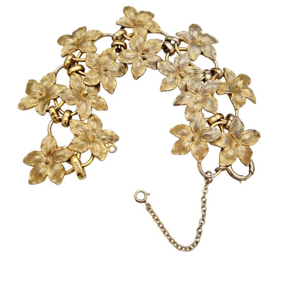 Napier Sterling Silver Vermeil Bracelet 1940-50’s Flower Link Safety Chain C816