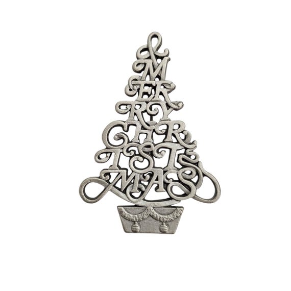 Fort Pewter Merry Christmas Tree Brooch, Signed