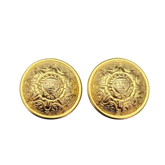 Gold Tone Round Star Sun Face Tribal Clip On Earrings C716
