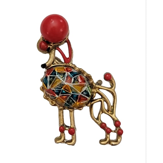 Gold Tone Bull Poodle Art Glass Brooch Pin K632