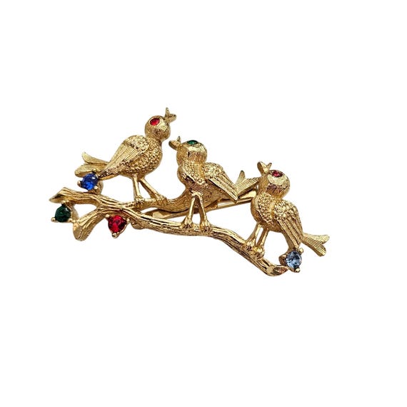 Gerry's Birds On A Branch Rhinestone Brooch Singing Trio Pin Signed J381