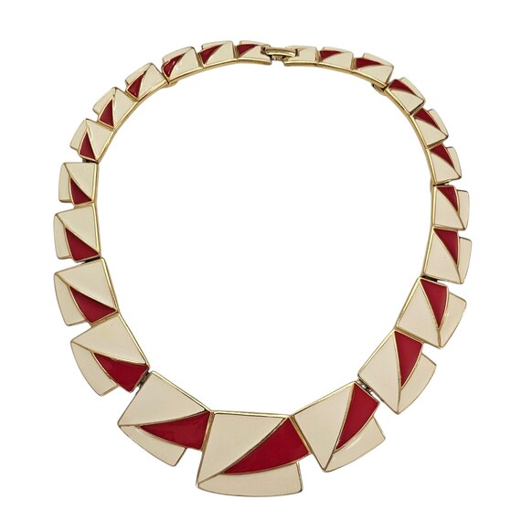 Kunio Matsumoto Trifari Vintage Red Cream Collar Necklace 17" Long, Signed, J74