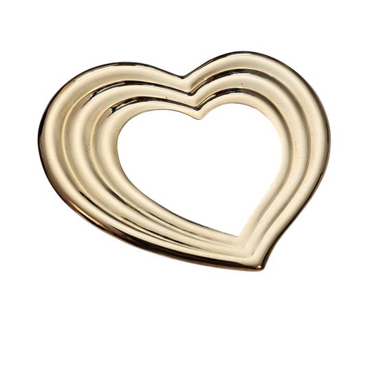 Gold Tone Open Heart Brooch Statement Glossy Pendant, Pin C853