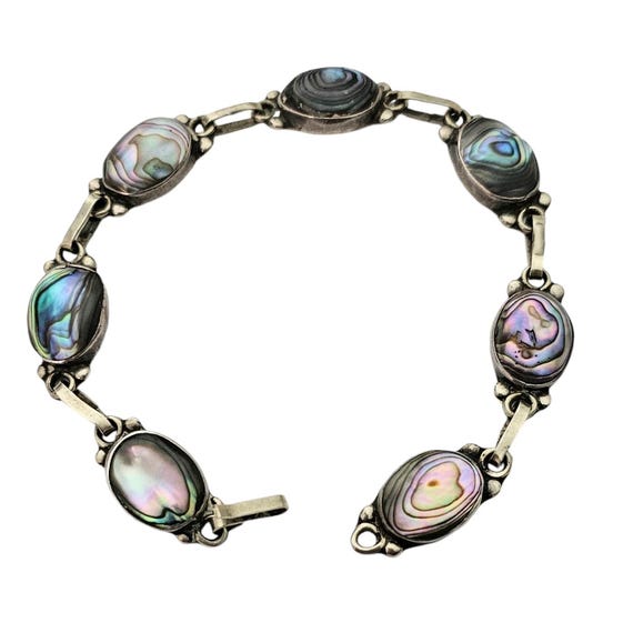 Sterling Silver Mexico Abalone Cabochon Bracelet 6.25 Inches L556