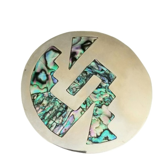 Alpaca Mexico Round Shell Inlay, Kokopelli Brooch… - image 1