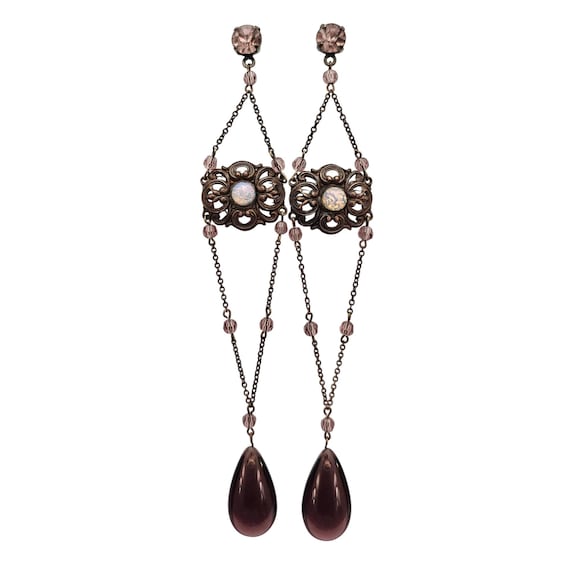 Purple Dragons Breath Cab Shoulder Dusters Repoussé Dangles Post Earrings J623